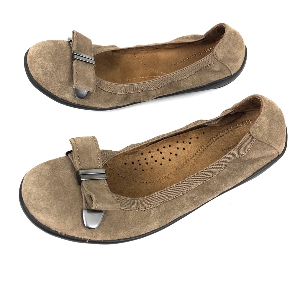 Natural Soul Bare Flex Suede Leather Bow Flats